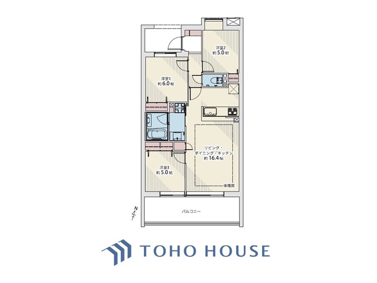 間取り 採光と風　家事導線も比較的良好で、風通しの良さで過ごしやすい麗(うら)らかな気分にさせてくれるリビング