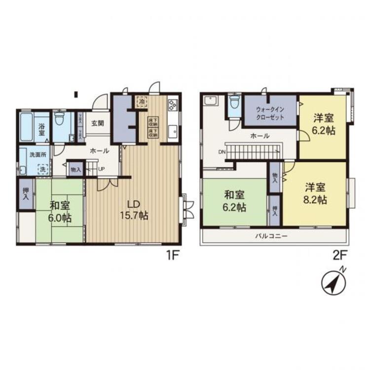 間取り 【間取】収納力がある間取りで、室内すっきり片付きます。各居室6帖以上でゆとりある空間が確保されています。
