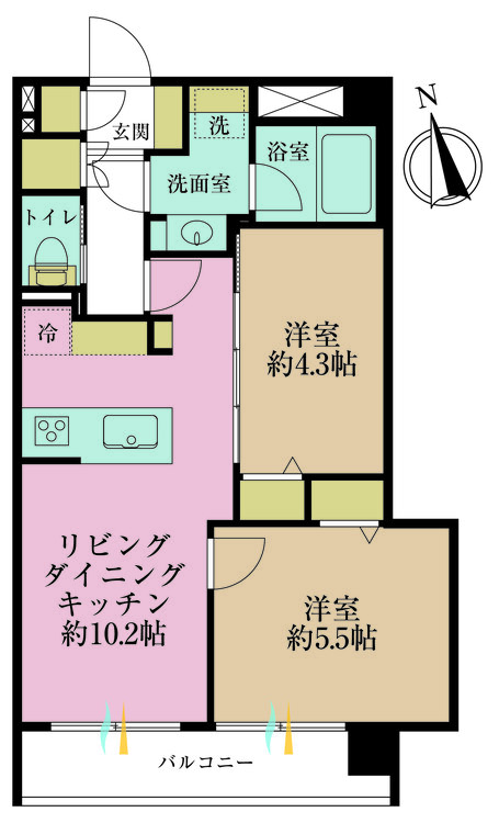 その他 2LDK、専有面積46.75m2、バルコニー面積5.3m2