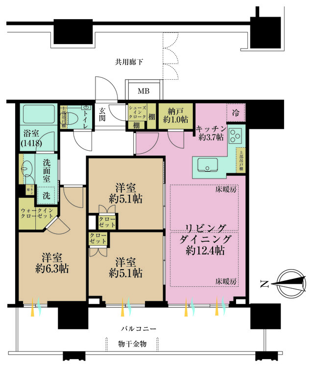 その他 3LDK、専有面積72.71m2、バルコニー面積18.62m2