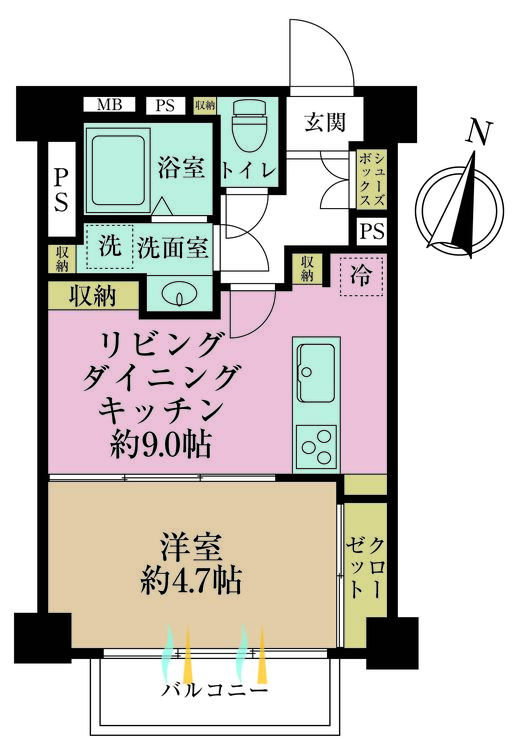 その他 1LDK、専有面積33.75m2、バルコニー面積3.3m2