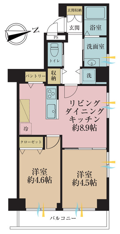 その他 2LDK、専有面積44.54m2、バルコニー面積4.36m2