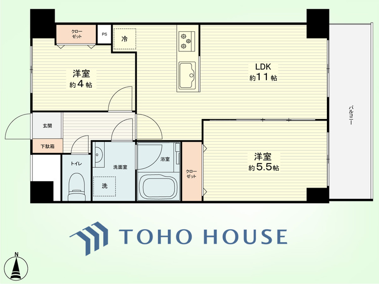 間取り 2LDK　専有面積平48.60米、バルコニー面積平6.50米
