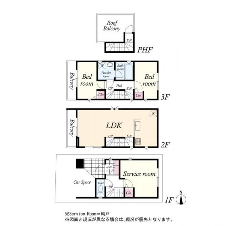 間取り 間取り図　2SLDK＋カースペース＋ルーフバルコニー