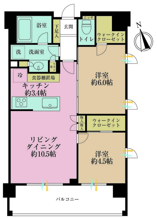 その他 2LDK、専有面積56.98m2、バルコニー面積9.45m2