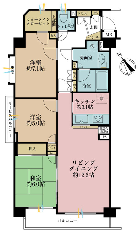その他 3LDK、専有面積81.88m2、バルコニー面積6.4m2