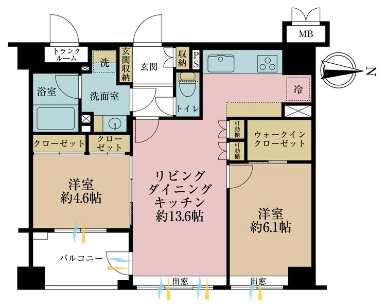 その他 2LDK、専有面積61.87m2、バルコニー面積5.58m2