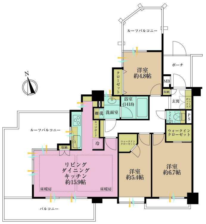 その他 3LDK、専有面積77.53m2、バルコニー面積9.15m2