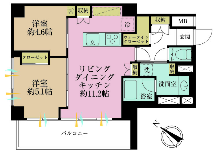 その他 2LDK、専有面積54.15m2、バルコニー面積7.68m2