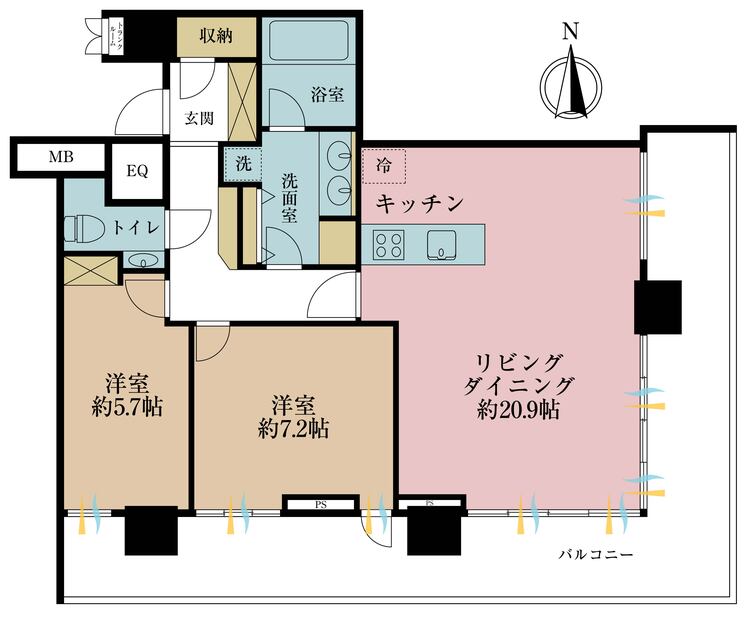 間取り 2LDK、専有面積85.65m2