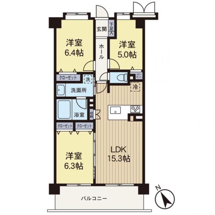 間取り 【間取り図】広々とした3LDKの間取りです。