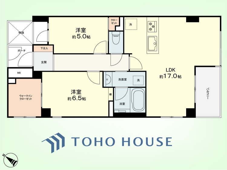 間取り 2LDK　専有面積63.90平米、バルコニー面積4.50平米