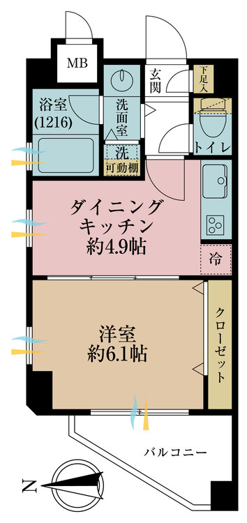 間取り 1DK、専有面積29.43?、バルコニー面積4.05?