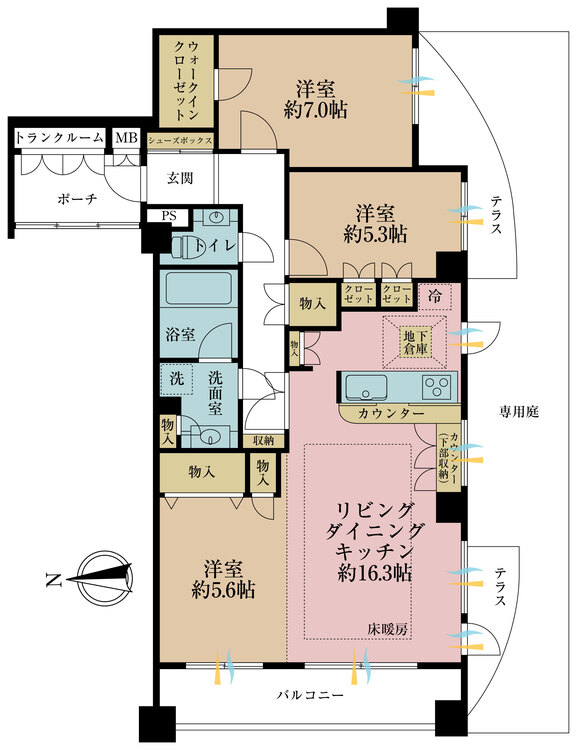 間取り 3LDK、専有面積83.14?、バルコニー面積調査中