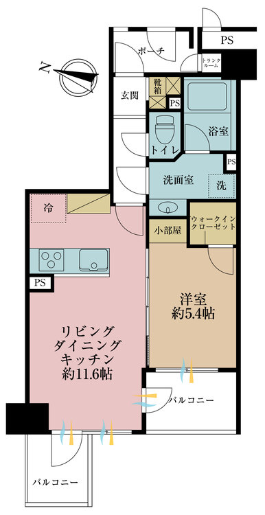 間取り 1LDK、専有面積42.36?、バルコニー面積6.88?
