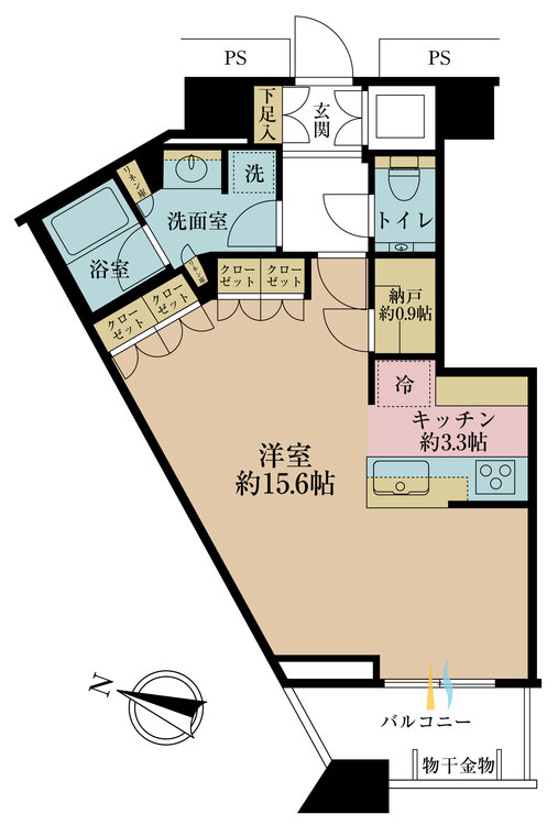 間取り 1R、専有面積49.95?、バルコニー面積5.39?