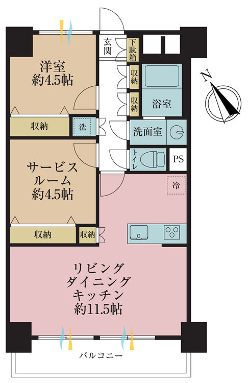 その他 1LDK+S（納戸）、専有面積51.7m2、バルコニー面積6.6m2