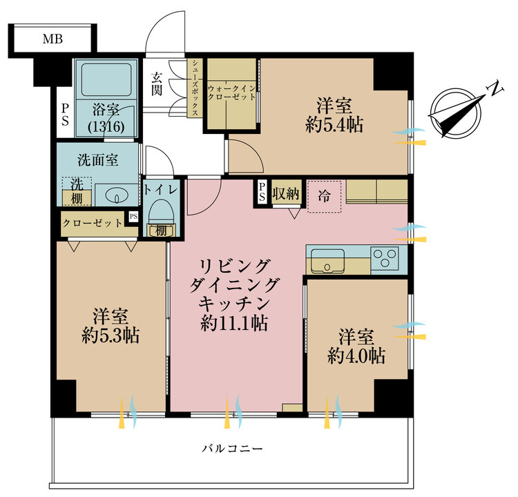 その他 3LDK、専有面積58.15m2、バルコニー面積11.21m2