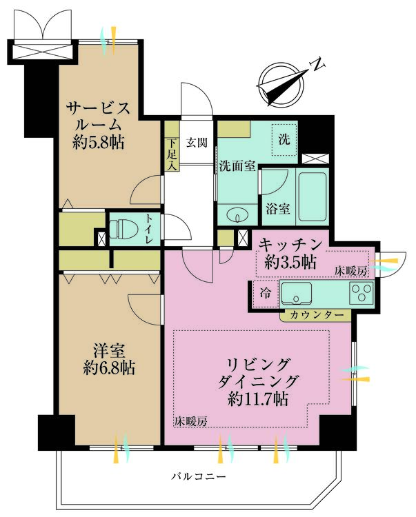 その他 1LDK+S（納戸）、専有面積61.47m2、バルコニー面積9.44m2