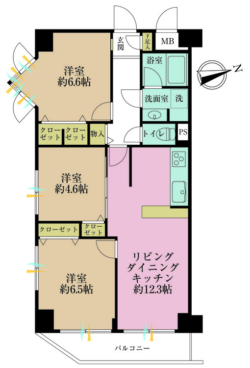 その他 3LDK、専有面積66.54m2、バルコニー面積6.06m2