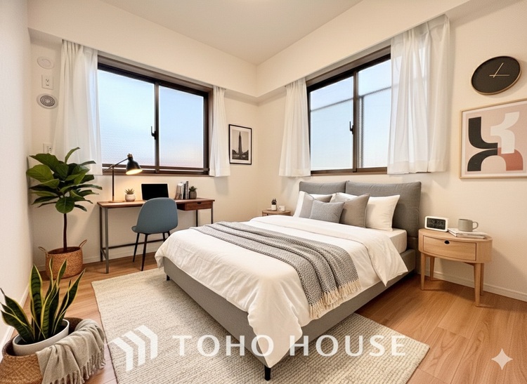 内装 ＊配置してある家具や小物はCGによるイメージ画像です。寝室は一日の疲れを癒す大切な空間。快適で落ち着けるおすすめの間取りです。