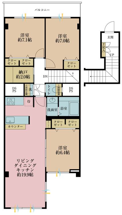間取り 3LDK、専有面積98.07m2