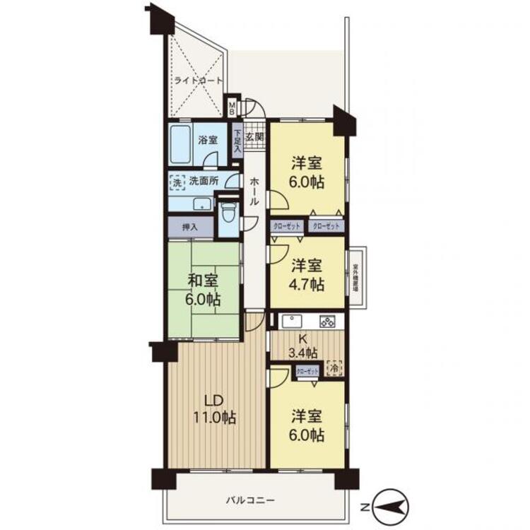 間取り 【間取り図】陽当たりが良い間取りとなっております。