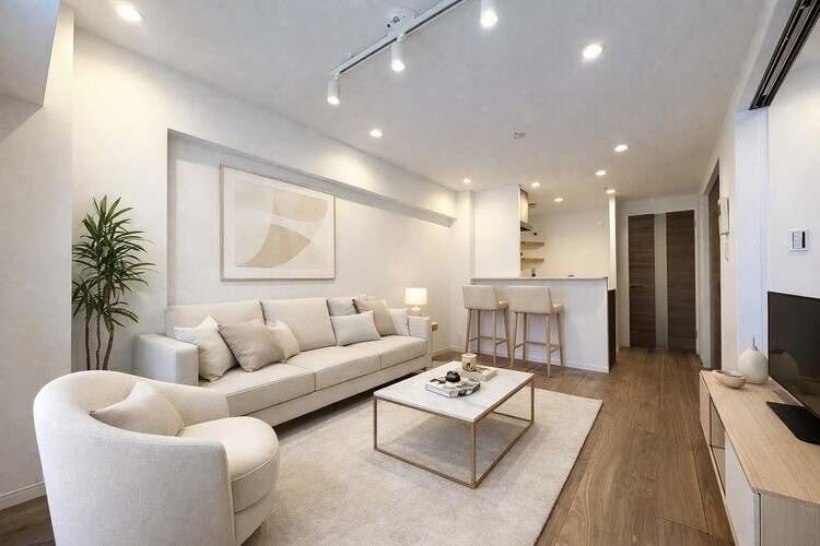 内装 【LIVING】◆煌びやか◆愛おしい家族との団欒の時間をより一層幸せなものに感じさせる煌びやかなLDK。輝かしい毎日が待っています。※この画像の家具の配置には、CGによる加工を施しております。