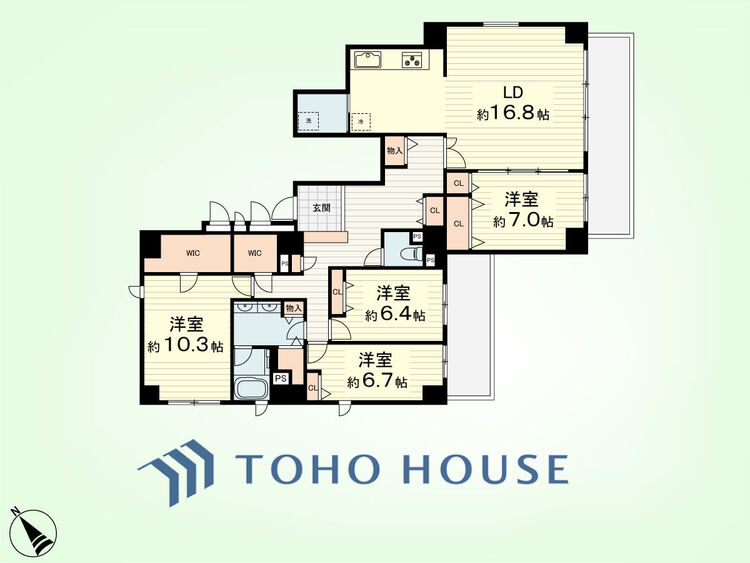間取り 4LDK　専有面積145.50平米、バルコニー面積22.28平米