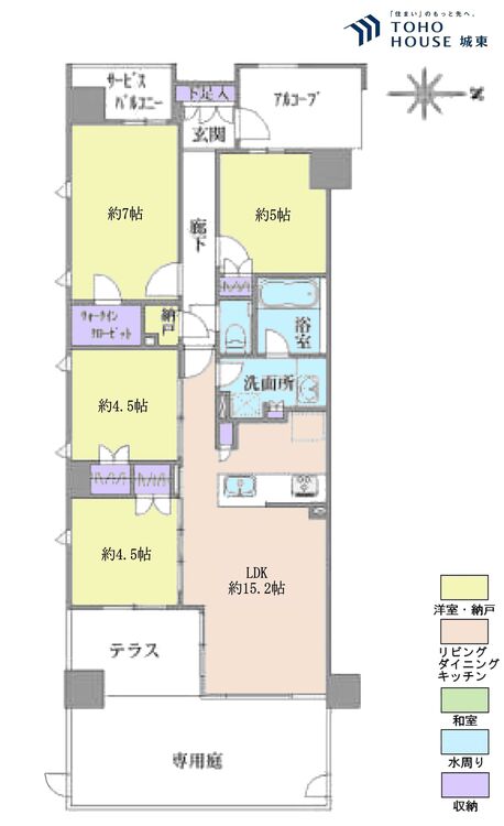 間取り ４ＬＤＫ、専有面積８０．２７平米、テラス面積６．６８平米