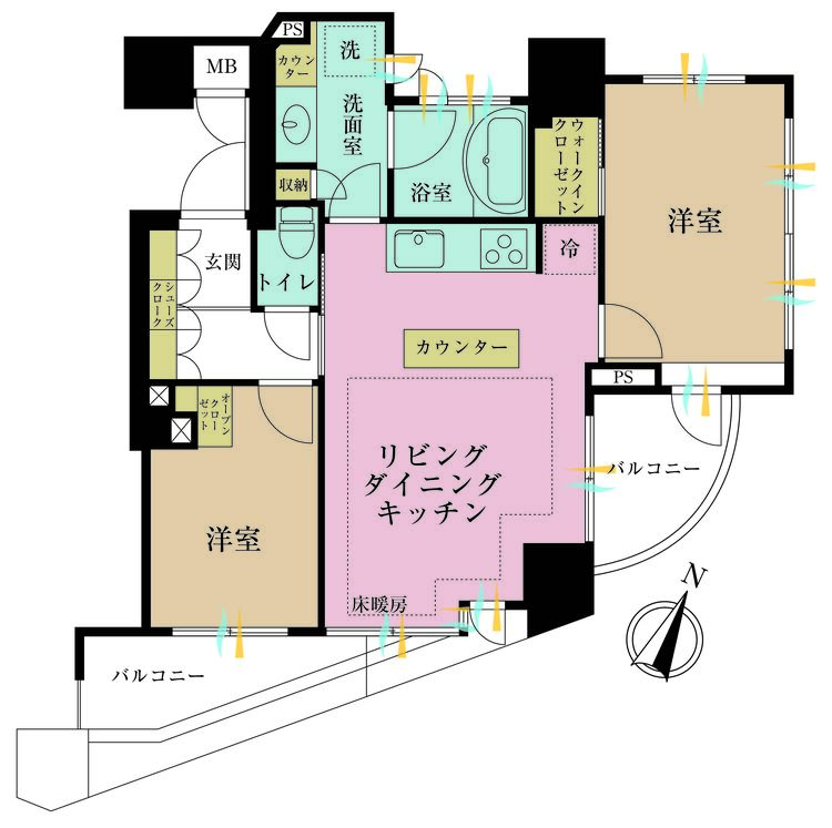 その他 2LDK、専有面積50.25m2、バルコニー面積8.19m2