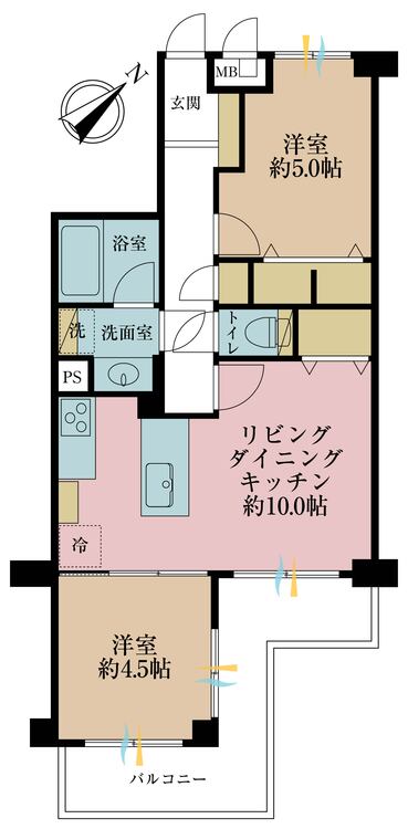 その他 2LDK、専有面積50.95m2、バルコニー面積9m2
