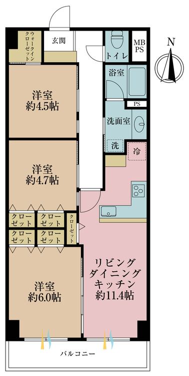 その他 3LDK、専有面積66.42m2、バルコニー面積6.99m2