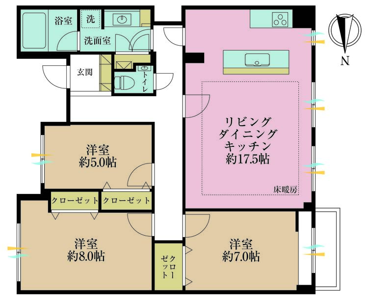 その他 3LDK、専有面積93.36m2、バルコニー面積2.07m2