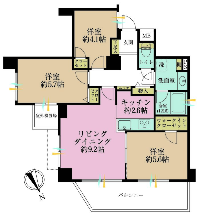 その他 3LDK、専有面積61.82m2、バルコニー面積8.7m2