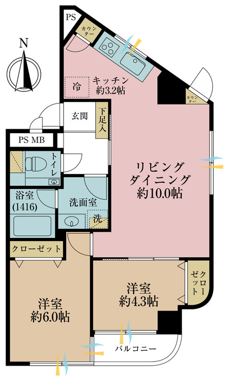その他 2LDK、専有面積55.46m2、バルコニー面積2.48m2