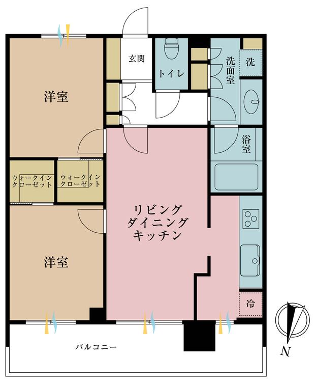 その他 2LDK、専有面積60.59m2、バルコニー面積14.6m2