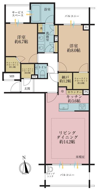 その他 2LDK、専有面積82.2m2、バルコニー面積13.2m2