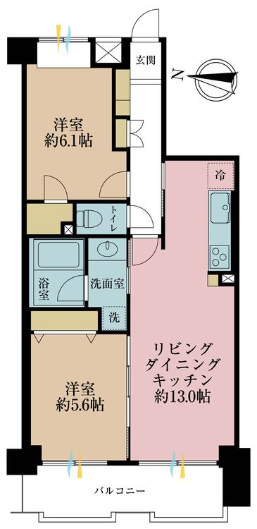 その他 2LDK、専有面積57.47m2、バルコニー面積7.68m2
