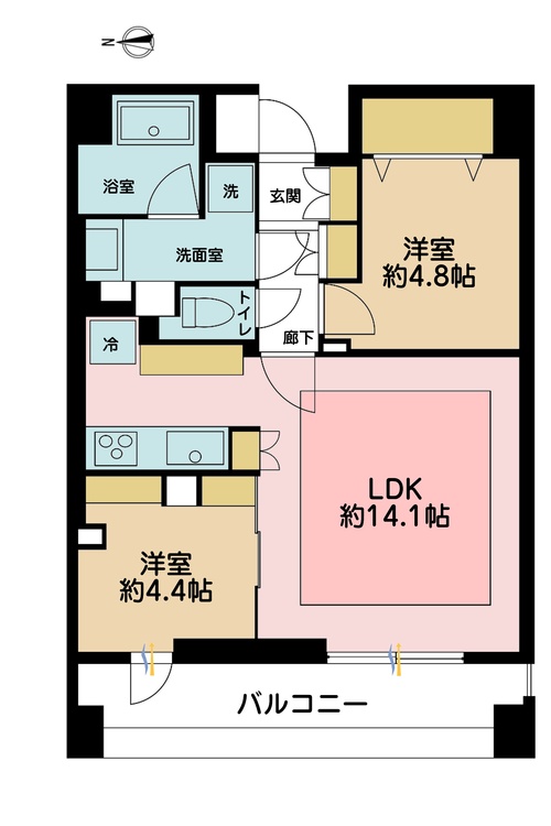 その他 2LDK、専有面積55.8?、バルコニー面積12.24? 