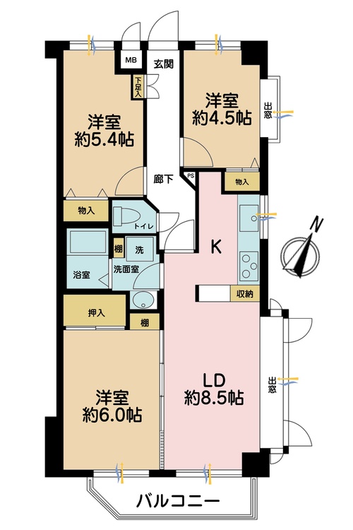 その他 3LDK、専有面積62.42m2、バルコニー面積4.9m2