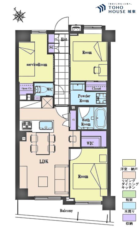 間取り ２ＳＬＤＫ、専有面積６０．４０平米、バルコニー面積６．４６平米