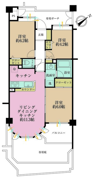 その他 3LDK、専有面積65.63m2、バルコニー面積5.18m2