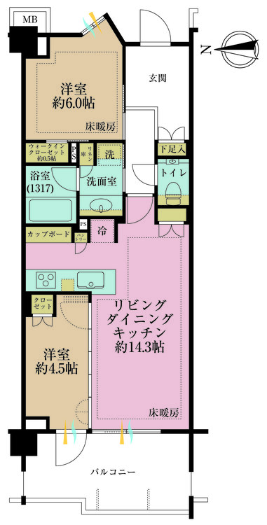 その他 2LDK、専有面積58.02m2、バルコニー面積10.66m2