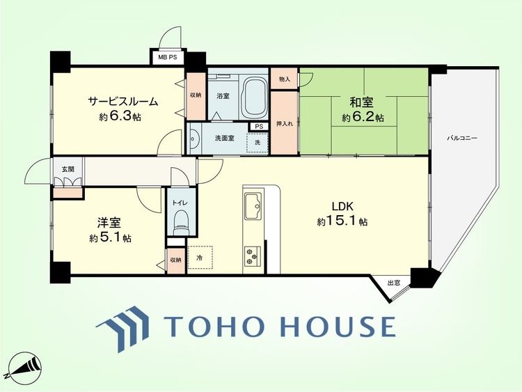間取り 2SLDK　専有面積67.13平米、バルコニー面積8.79平米