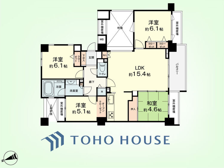 間取り 4LDK　専有面積79.76平米、バルコニー面積6.17平米