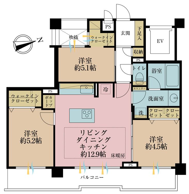 その他 3LDK、専有面積62.66m2、バルコニー面積11.63m2