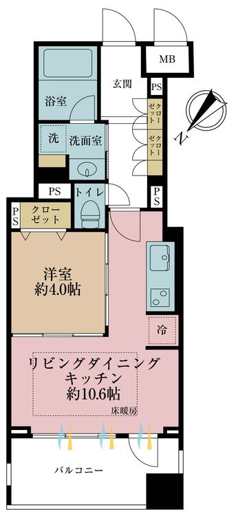 その他 1LDK、専有面積40.57m2、バルコニー面積8.01m2