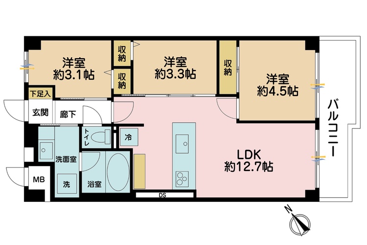 その他 3LDK、専有面積54.88m2、バルコニー面積7.56m2