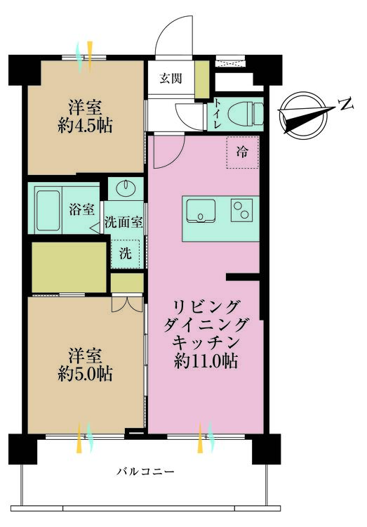 その他 2LDK、専有面積44.25m2、バルコニー面積7.95m2